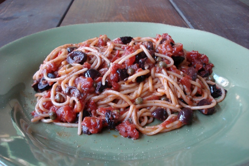 Spaghetti w/ Tomatoes, Olives & Capers