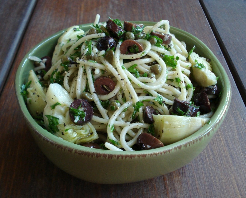 Spaghetti w/ Olives & Artichoke