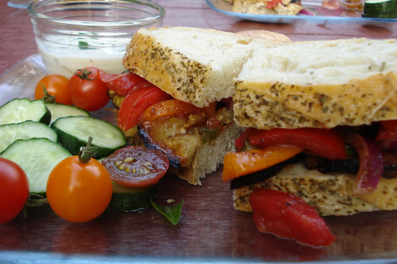 Roasted Eggplant & Tomato Salad Sandwich