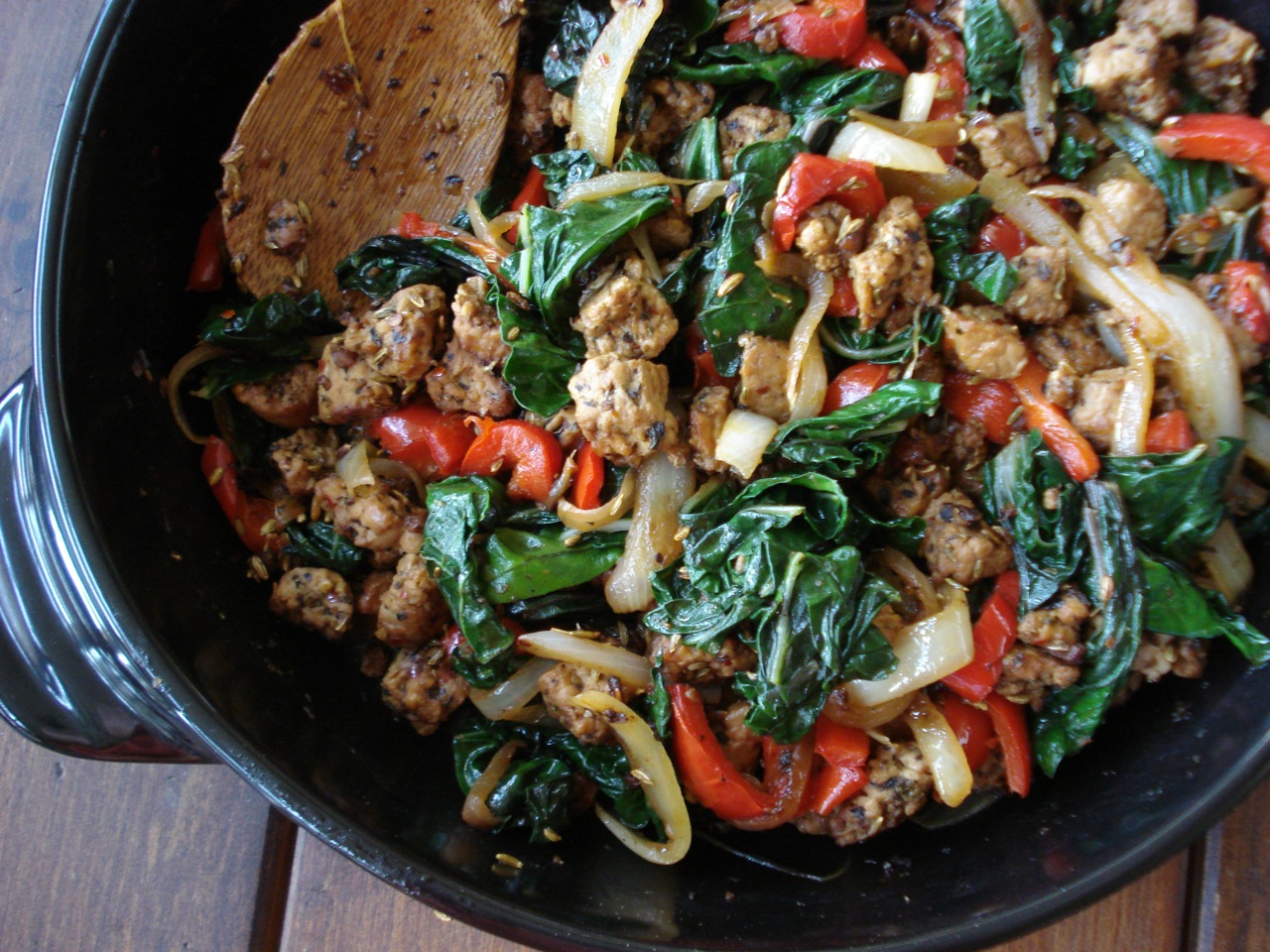Sausage (Tempeh) & Peppers w/ Greens